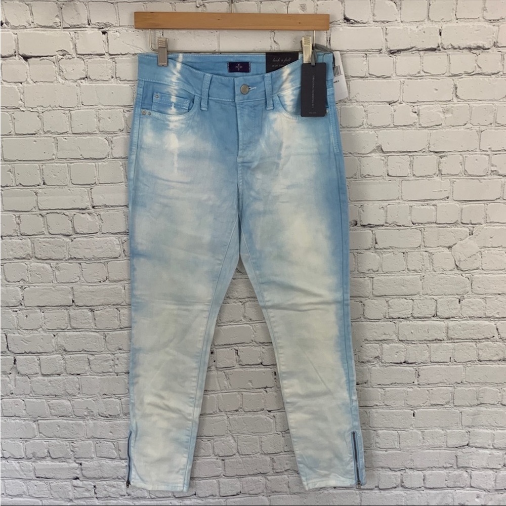 Women’s 2 NYDJ Kimora Stripe Stellar Blue Tie Dye Ankle Zip Jeans NWT